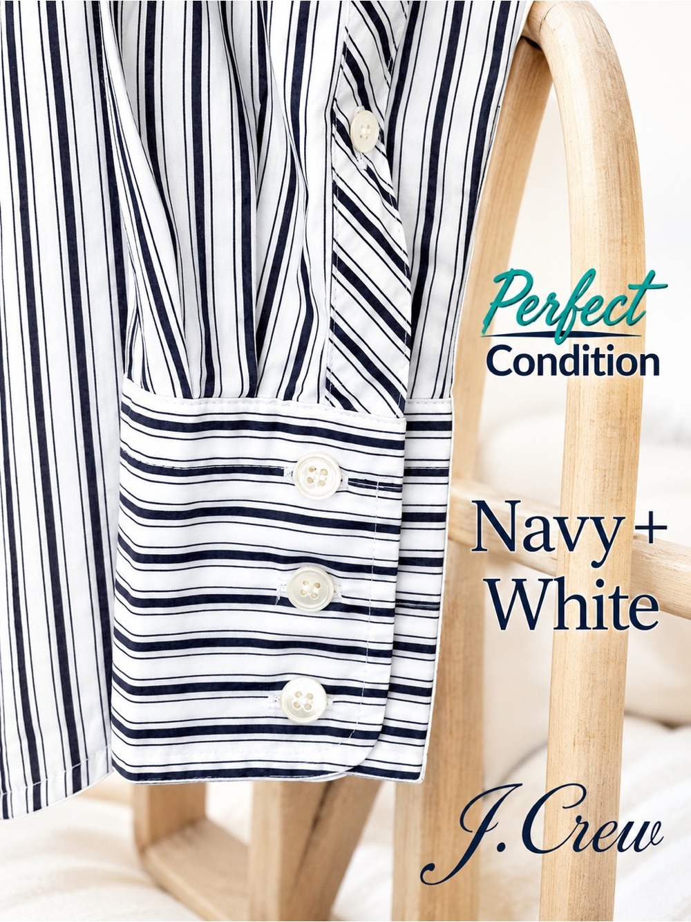 Like New 🌸 J Crew Navy and White Striped Button-Down Shirt Slim Fit, Kathryn Cut - Picture 4 of 16